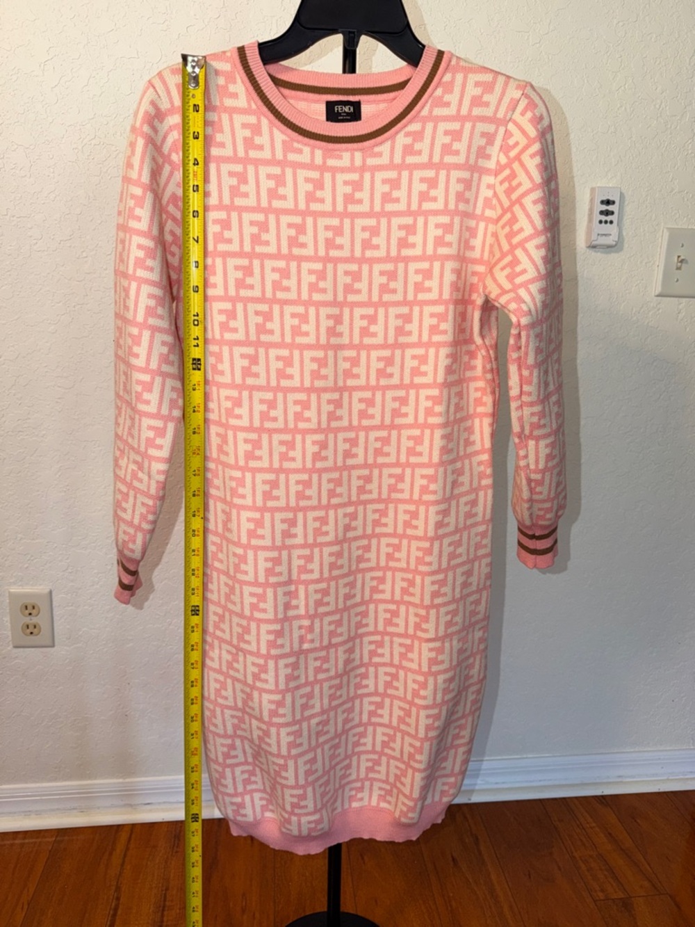 Fendi Pink and Cream FF Logo Long Sleeve Dress - Picture 4 of 6